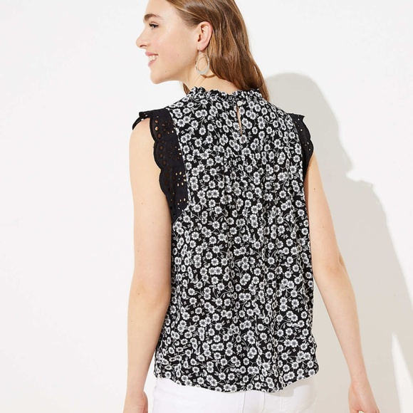 NWT FLORAL LACE TRIM SHELL - Picture 2 of 3